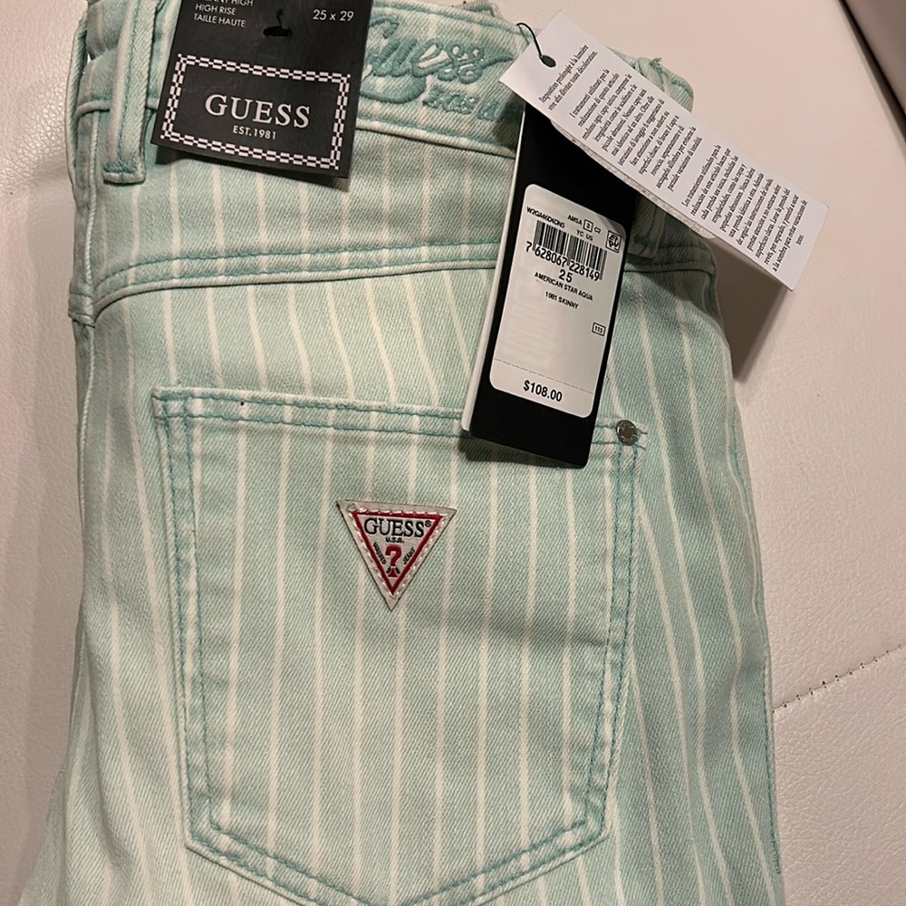 NWT Guess 1981 American star aqua stripe skinny jeans 25x29